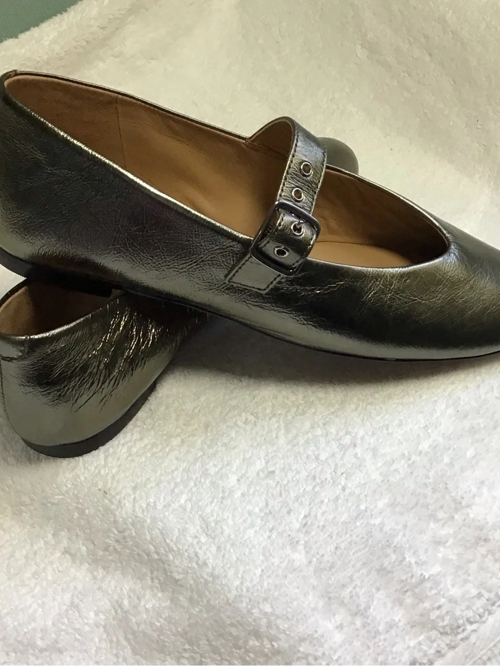 Madewell Metallic Olive Mary Jane Grommet Flats with Buckle Sz 9 - Picture 8 of 9